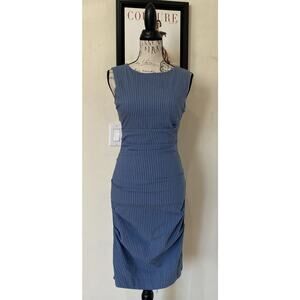 Sarah Campbell Blue And White Stripe Ruched Sleeveless Midi Dress Size 0